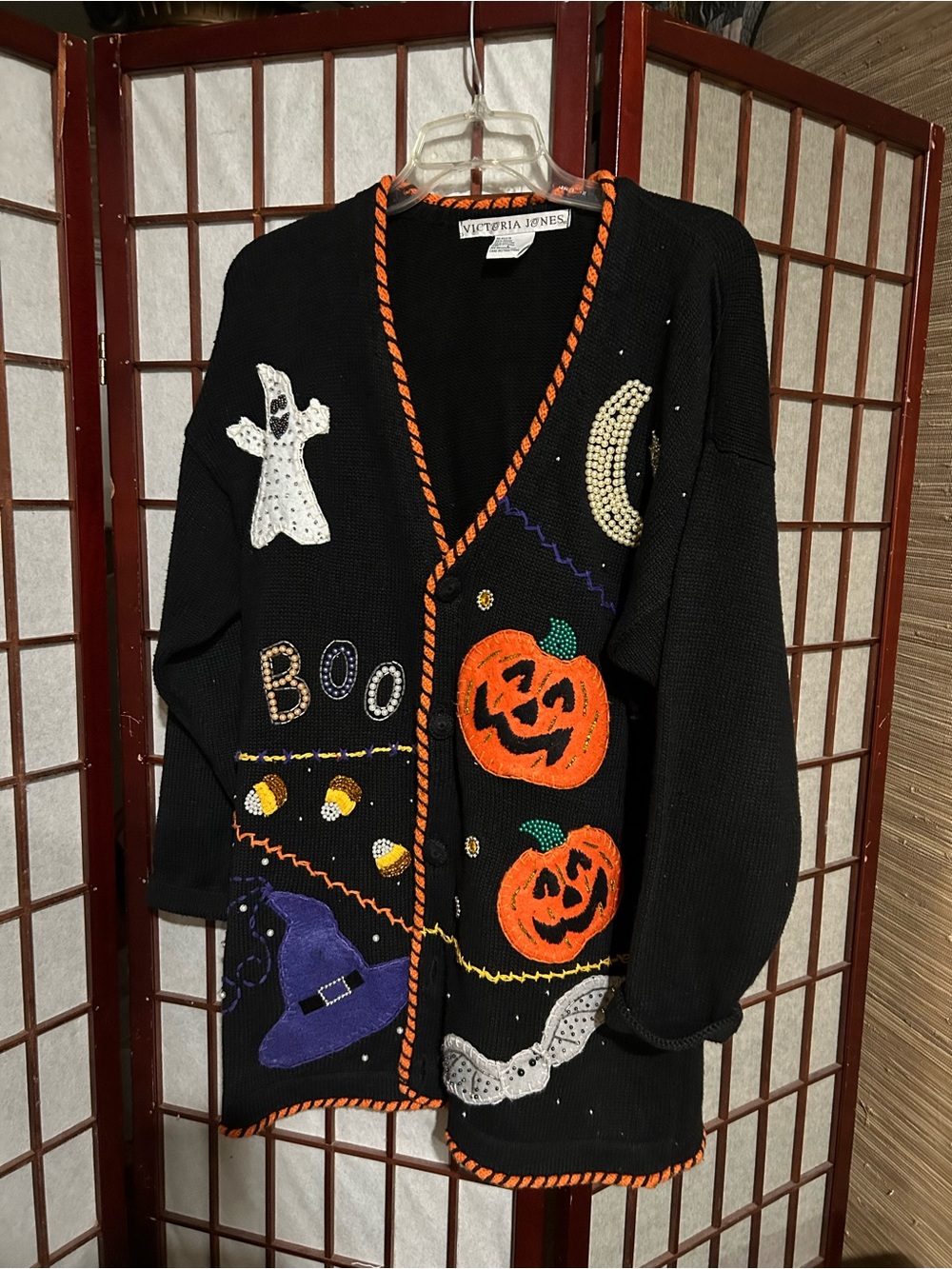 Black Halloween Cardigan with Orange Pumpkins